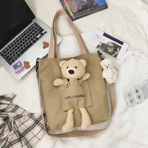 Bolso de lona con osito de peluche lindo bolso de hombro cruzado para estudiantes.