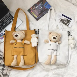 Bolso bandolera de lona con osito de peluche lindo casual para chicas estudiantes