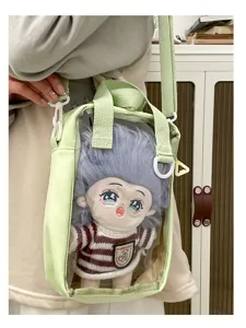 Clear front pocket 20cm cotton doll plush ita bag cute canvas crossbody shoulder bag for anime fans