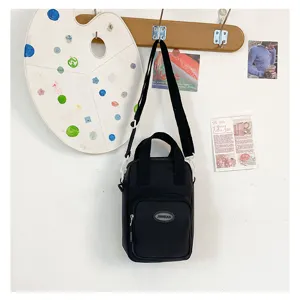 Black canvas crossbody bag for cotton dolls, cute anime convention aesthetic soft girl mini shoulder bag.