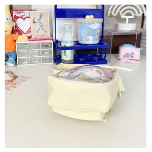 Clear window ita bag for 20cm cotton doll, cute yellow crossbody shoulder bag for fans.