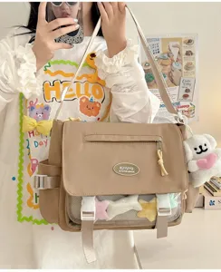 Χαριτωμένη καμβάς τσάντα ταχυδρόμου ita bag με διαφανή τσέπη και χαριτωμένο κρεμαστό