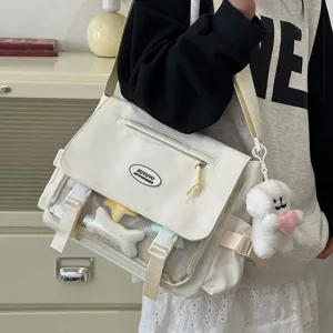 Kawaii Ιαπωνικό Κολεγιακό Στυλ Τσάντα Ita Μεγάλης Χωρητικότητας Διαφανές Παράθυρο Τσάντα Ταχυδρόμου Με Λούτρινα Μπρελόκ Σχολική Τσάντα Χιαστί Για Κορίτσια Γυναίκες