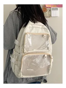 Japanese ins transparent itabag backpack for women, clear pocket school bookbag casual
