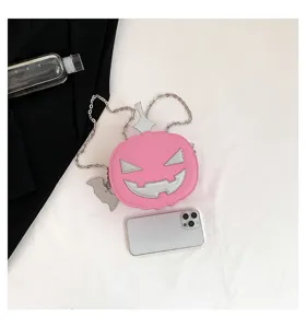 Halloween pink pumpkin shaped crossbody bag cute fashion PU leather shoulder bag for women