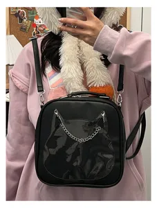 Japanese cute black cat transparent ita bag PU leather mini backpack messenger bag