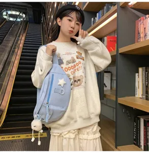 Sac de poitrine décontracté en nylon pour femme, bandoulière tendance avec étoile et peluche.