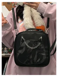 Cute black cat ita bag, PU leather mini backpack and crossbody bag with clear window.