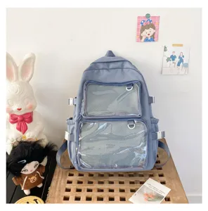 Japanese ins style transparent ita bag backpack for students and anime fans with clear pockets.