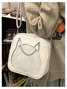 Cute Japanese cat ear transparent ita bag PU leather shoulder crossbody bag for women daily