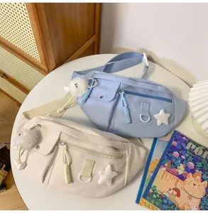 Sac de poitrine en nylon décontracté pour femme, sac banane bandoulière tendance avec étoile.