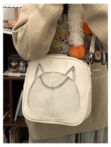 Cute Japanese style cat ear transparent ita bag PU leather crossbody shoulder bag for women