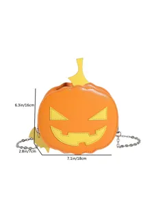 Halloween novelty pumpkin crossbody bag, stylish orange leather shoulder bag with chain.