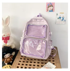 Japanese ins style transparent badge itabag purple backpack for women school student daily use