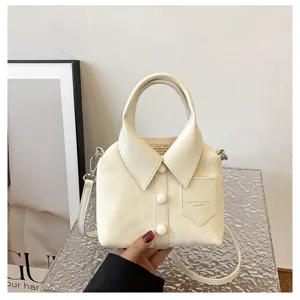 Modieuze creatieve hemd-ontwerp schoudertas, trendy PU lederen crossbody handtas voor dames.