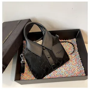 Creatieve overhemd ontwerp zwarte lederen handtas stijlvolle schoudertas voor dames