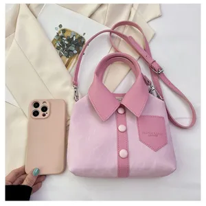 Roze creatieve overhemdvormige schoudertas met kraag en knopen voor dames trendy stijl