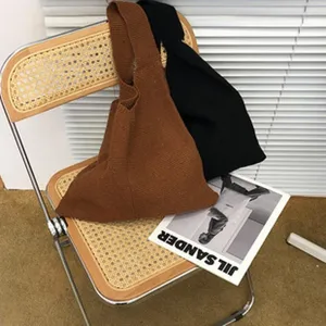 Gestreikte Strick Tasche schicke Hobo Tasche weiche Woll Shopper minimalistische Schultertasche