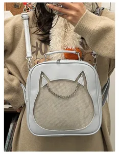 Japanese cute cat transparent ita bag PU mini backpack crossbody shoulder bag for women
