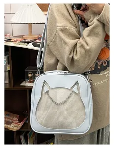 Japanese cute cat transparent ita bag PU leather casual crossbody shoulder bag for women