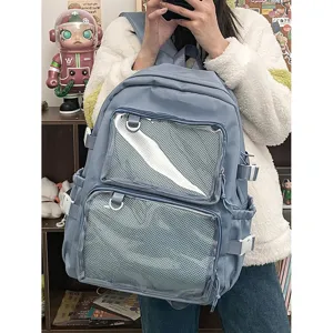 Japanese style clear ita backpack double pocket casual school bag for anime fans and students