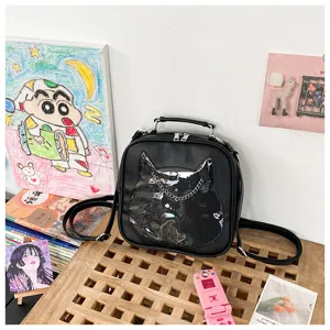Japanese cute kitten transparent ita bag PU mini backpack crossbody casual bag for women