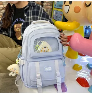 Light blue student backpack large capacity casual aesthetic ita bag with clear window