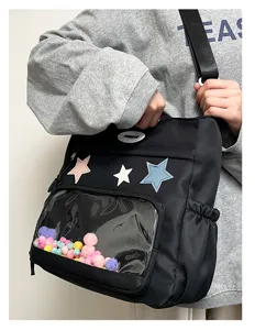 Ιαπωνική τσάντα ώμου ita bag διαφανής με εφαρμογές αστεριών για καθημερινή χρήση.
