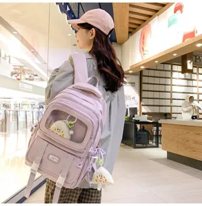 Light purple campus backpack with clear window, large capacity school bag for daily students.