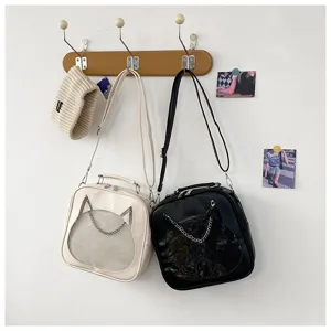 Japanese cute cat transparent ita bag PU leather mini shoulder bag casual crossbody bag