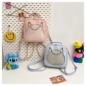 Japanese cute cat transparent ita bag sweet PU mini backpack shoulder bag women cute style