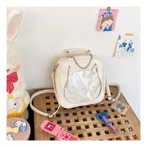 Japanese cute cat transparent ita bag PU leather women crossbody shoulder tote bag