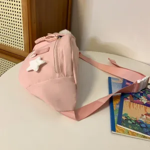 Sac de poitrine en nylon rose pour femmes, sac banane bandoulière décontracté avec étoile.