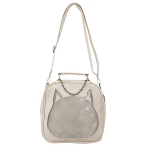 Detailed view of the cute cat ear transparent ita bag featuring a stylish chain decoration.
