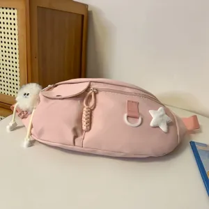 Sac de poitrine en nylon rose sac bandoulière décontracté avec étoile en peluche.