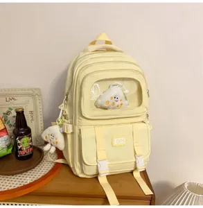 Canvas casual school backpack cute yellow ita bag with transparent window for daily use