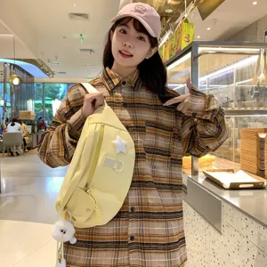 Sac de poitrine nylon femme sac bandoulière décontracté banane jaune zippé motif étoile chic
