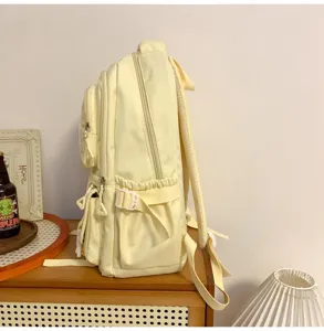Light yellow multi-pocket campus backpack casual student school bag large capacity