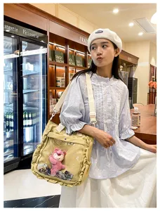 Cute Japanese style ita bag with clear window, canvas crossbody shoulder bag for women.