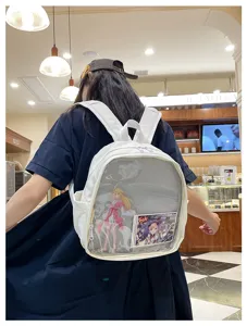 Cute mini ita backpack with clear window JK uniform school bag for anime fans and pins display