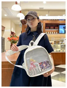 Japanese style clear window backpack ita bag for anime fans white canvas school bookbag