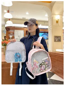 Japanese JK style pink transparent window backpack dual shoulder ita bag for anime merch.