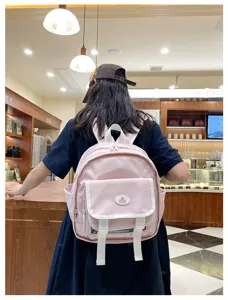 Pink mini ita backpack Japanese JK style cute casual school book bag with clear display pocket