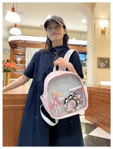 Cute pink ita bag transparent backpack for anime merch and pins kawaii jk uniform style bag