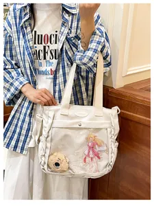 Cute Japanese anime transparent ita bag, white canvas tote shoulder bag for girls.