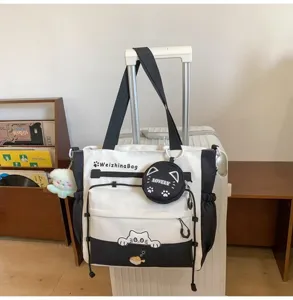 Γυναικεία τσάντα shopper από καμβά, ασπρόμαυρη τσάντα ώμου μεγάλης χωρητικότητας με χαριτωμένη γάτα.