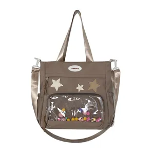 Ιαπωνικό στυλ ita bag χιαστί διαφανής τσάντα ώμου με διαφανή τσέπη και αστέρια.