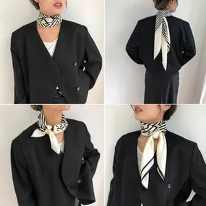 Minimalistische Moerbeizijde Vierkante Sjaal Voor Dames Noordse Geometrische Streep Bedrukte Zijden Sjaal Elegante Shawl