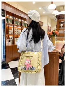 Japanese style cute sweet ita bag clear window shoulder crossbody bag with plush toy