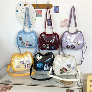 Cute cat ita bag transparent window shoulder crossbody daily commuter sweet style bag